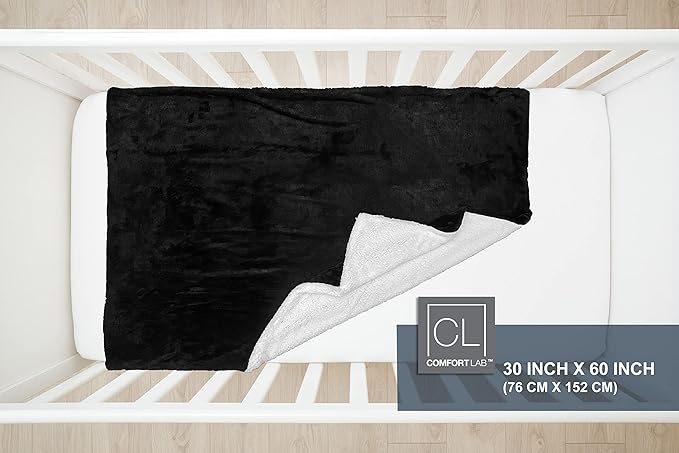 Comfort Lab Reversible Flannel Sherpa Throw Blanket - Elegant Fluffy Throw Blankets for Couch and Home Decor - Anti Pilling Non Shedding Cozy & Warm Fleece Throws - Baby/Pet (30" x 40") - Black