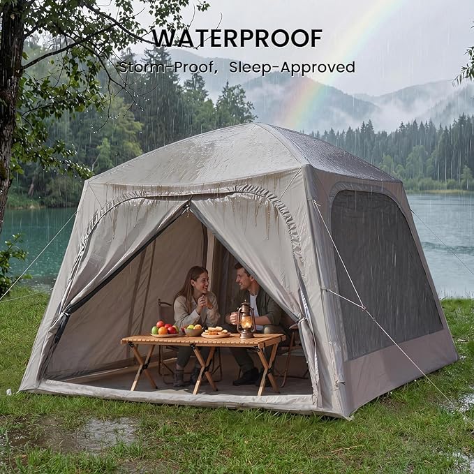 Inflatable Tents for Camping, Large Blow Up Tent with Hand Pump, Easy Setup InflatableTent 4 Season Tent, Waterproof Oxford Air Glamping Tents for Camping Adult 4/6/8/10/12 Person