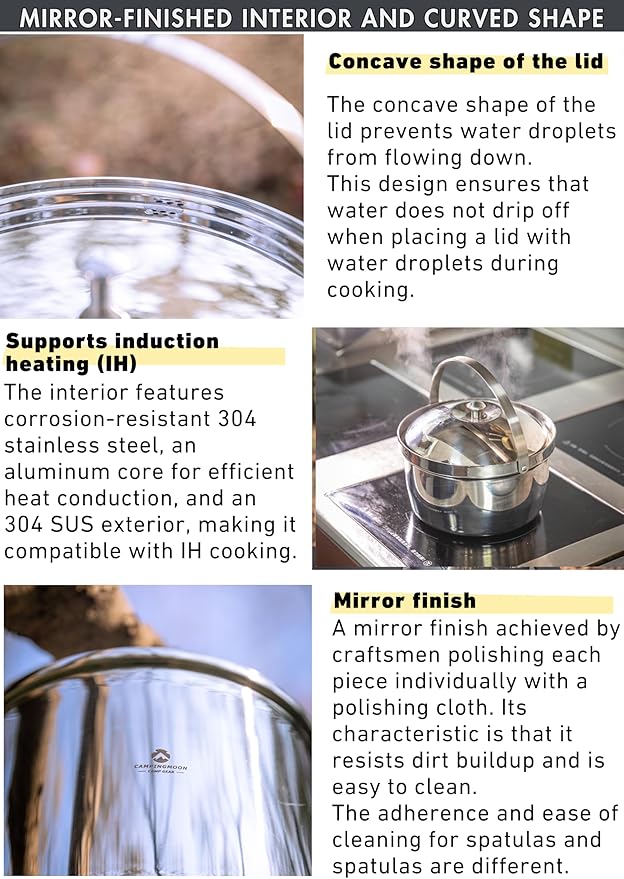 CAMPINGMOON 6 Quart Camping Stock Pot 3-Ply Stainless Steel Kitchen Pot CC-24