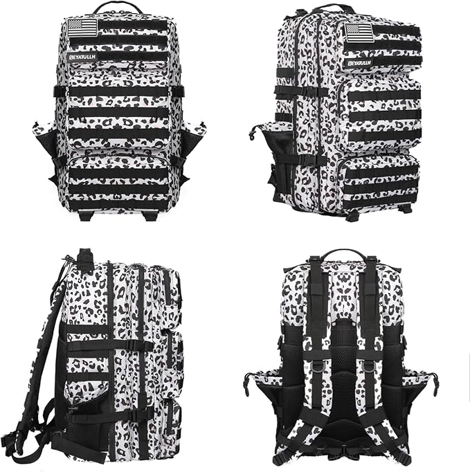 Military Tactical Backpack 55L for Men & Women Bug Out Bag Assault pack Molle Daypack Hiking Trekking Rucksack (Leopard print color)