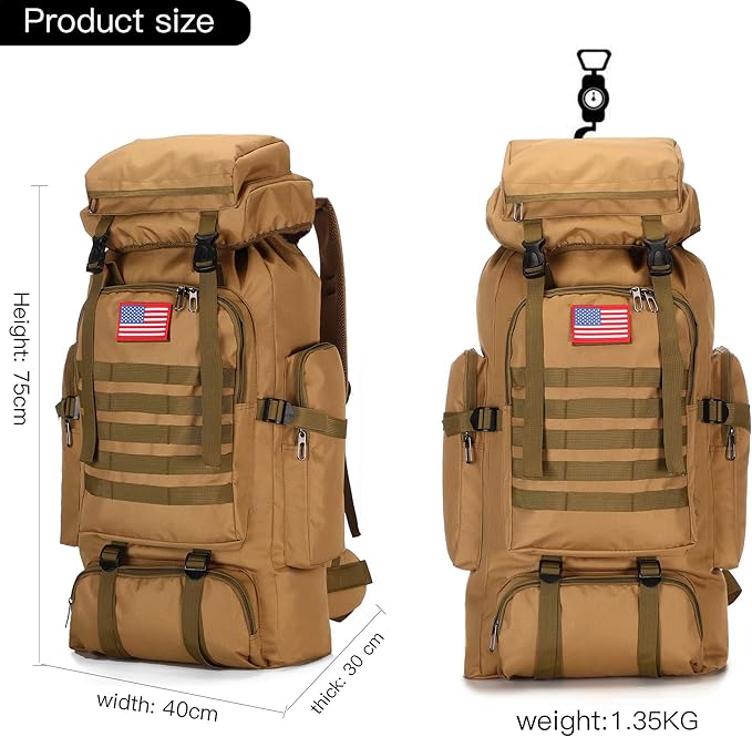King'sGuard 70L Camping Hiking Backpack for Men Women Large Military Tactical Backpack Molle Rucksack Backpack for Outdoor