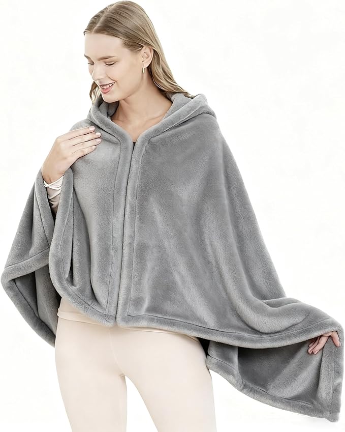 SNZ Cozy Wearable Blanket for Women & Men - 60"x33" Fleece Poncho, Warm Office Chair Lap Blanket, Travel, Camping & Home Wrap - Comfy Poncho Throw - Gift for Mom, Elderly