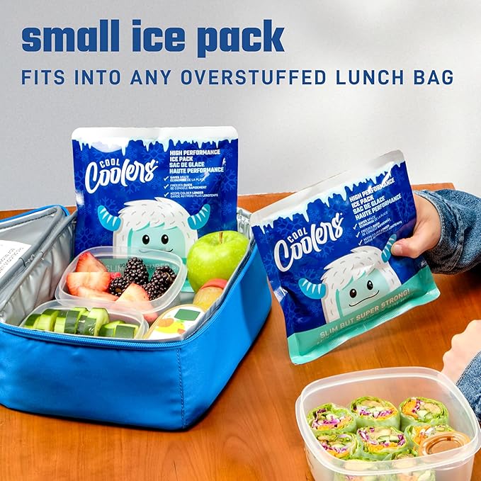 Cool Coolers by Fit & Fresh High Performance Kids Lunch Box Ice Packs, Puncture Resistant Ice Packs for Lunch Bags and Cooler, Durable and Reusable, Non-Toxic Gel Ice Packs, 4PK