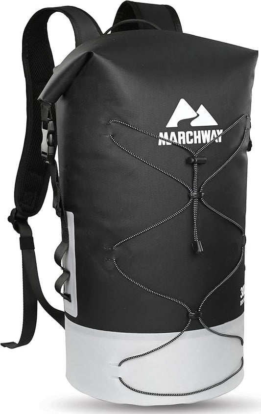 MARCHWAY Floating Roll Top Dry Bag, Flexible Lightweight TPU Waterproof Backpack 20L/30L/40L with Padded Straps for Boating, Kayaking, Swimming, Hiking, Beach (Black, 20L)