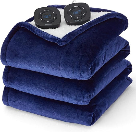Bedsure Electric Blanket Queen Size - Dual Control Heated Blanket Queen, Fast Heating with 10 Time Settings & 10 Heat Settings, Warm Gift for Grandma (84x90 inches, Pageant Blue)