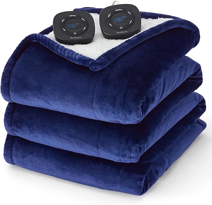 Bedsure Electric Blanket King Size - Dual Control Heated Blanket King Size, Fast Heating with 10 Time Settings & 10 Heat Settings, Warm Gift for Grandma (100x90 inches, Pageant Blue)