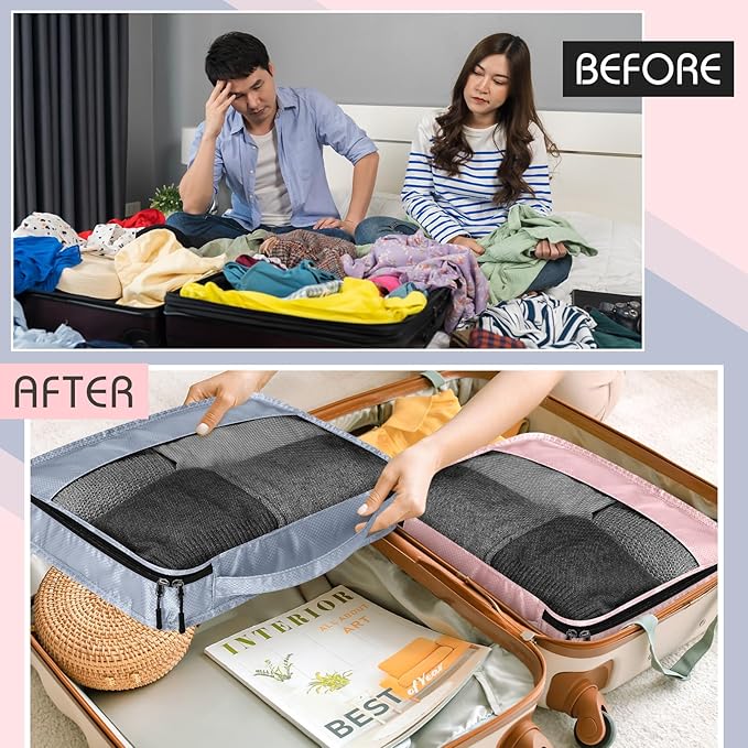 5 Pcs Packing Cubes for Suitcase Large Travel Cubes Carry on Luggage Organizer Bags for Clothes Accessories(M,Morandi)