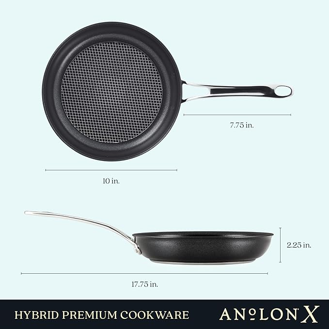 Anolon X Hybrid Nonstick Cookware Frying Pans/Skillet Set, Induction Suitable, 8 Inch, 10 Inch, and 12 Inch - Charcoal Gray