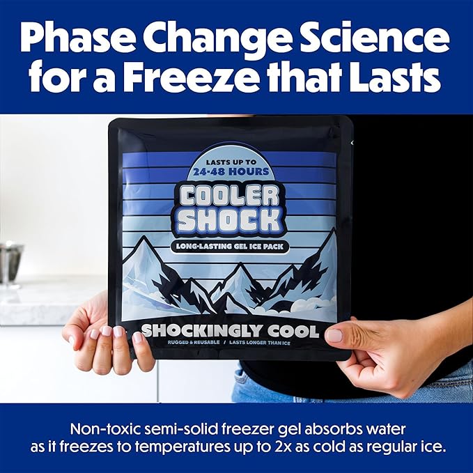 Cooler Shock Reusable Ice Packs for Cooler - Long Lasting Cold Freezer Packs for Coolers and Lunch Boxes - Cooler Ice Packs for Camping Gear, Fishing, Road Trips, Beach Must Haves