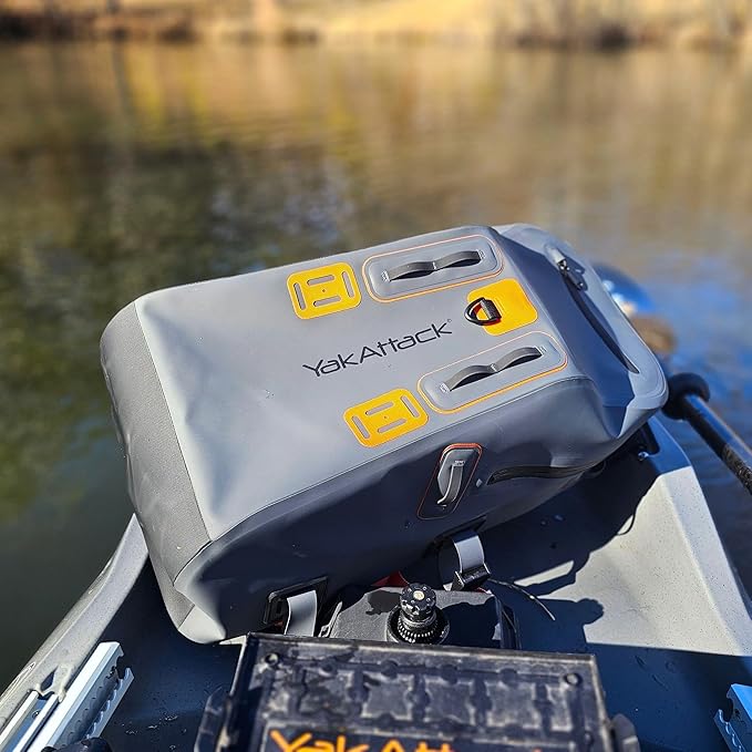 YakAttack 28L DryPak Waterproof Backpack - Grey/Orange | Floating Marine Dry Bag Pack with Padded Straps for Kayaking, Fishing & Hiking | 10" x 22" x 12" | Lightweight Outdoor Gear & Storage Drybag