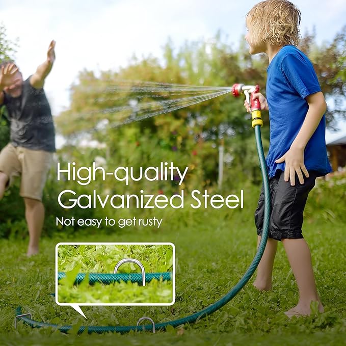 8 Inches Garden Stakes, 50 Pack Galvanized Landscape Staples Heavy Duty 8 Gauge U-Shaped Tent Stakes for Outdoor Decorations, Ground Stakes for Weed Barrier Fabric, Irrigation Tubing, Fence