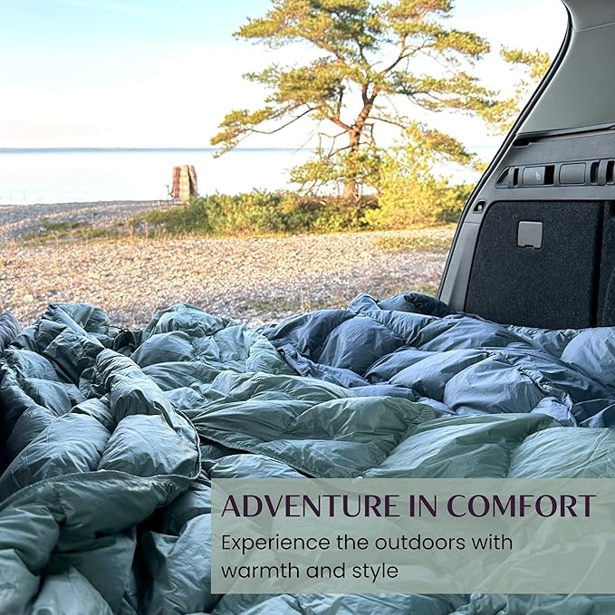 Down Camping Blanket with Footbox – Lightweight, Packable, Water Resistant Backpacking Quilt & Warm Puffy Compact Outdoor Throw – 52x77 with Stuff Sack for Stadium, Hiking & Travel