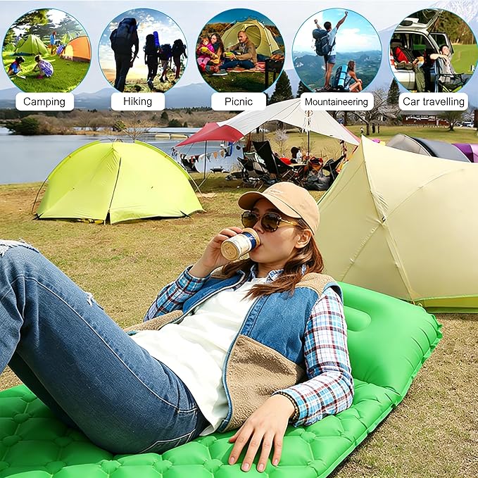 SNZ Camping Sleeping Pad, Ultralight Camping Mat with Pillow, Built-in Foot Pump Inflatable Sleeping Pads Compact for Backpacking, Tent, Travel, Outdoor Activities (Single)