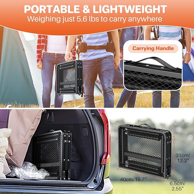 FUNYKICH Folding Grill Table for Outside(23''x16''), Max Height 29.4'' Portable Camping Tables(3 Adjustable Height), Lightweight Aluminum BBQ Table with Portable Handle for Camping, Picnic, BBQ, Black