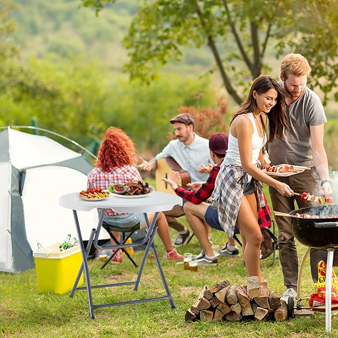 BOOSDEN 32'' Foldable Round Table, Portable Plastic Folding Card Table, Indoor Outdoor Utility Circle Folding Table for Party, Event, Camping, Picnic, Banquet, Beach, BBQ, Dining, Backyard