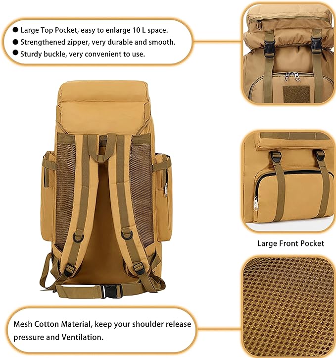 YFREAL 80L Hiking Camping Backpack,Hunting Backpack for Outdoor,Backpack Waterproof,Tactical Backpack for Men Women