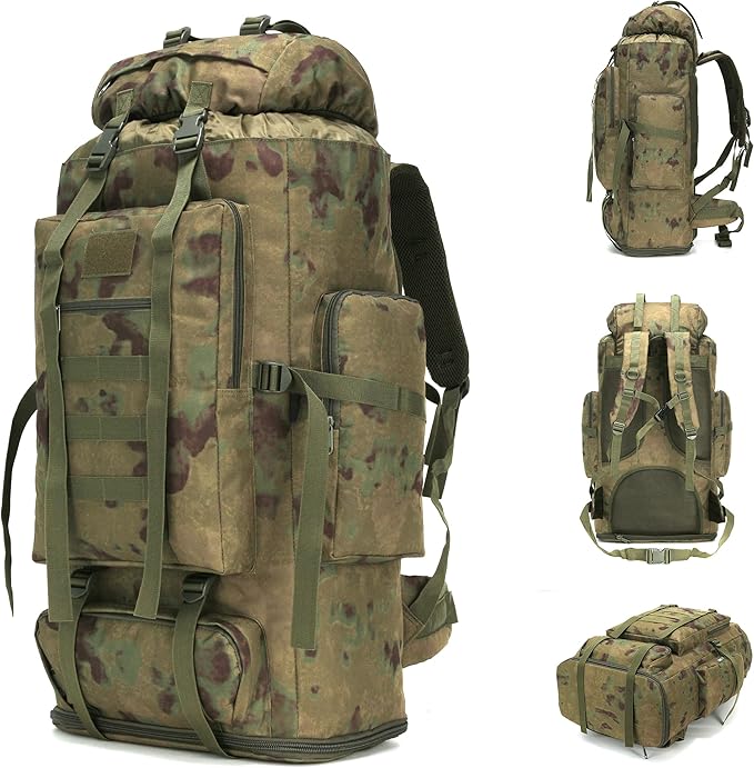 100L Hiking Camping Backpack MOLLE Rucksack Waterproof Daypack (RuinGreen)