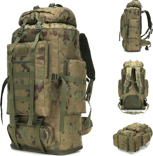 100L Hiking Camping Backpack MOLLE Rucksack Waterproof Daypack (RuinGreen)