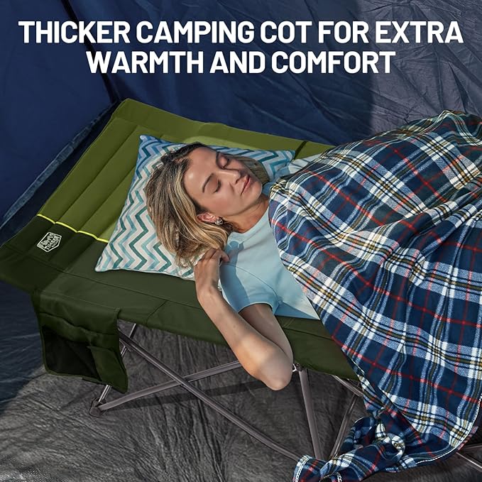 Timber Ridge 31.8" W Extra Wide Heavy Duty Camping Cot for Adult, Easy Set Up Oversized Sleeping Cot with Carry Bag for Camping, Travel and Outdoors, Support up to 450lbs, Green