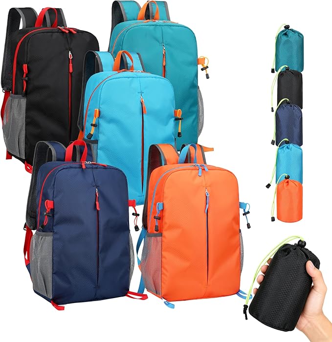 5 PCS Lightweight Packable Backpack 16L for Travel Camping Hiking BackPack Waterproof Foldable Daypack for Men Women Running, Cycling, Trekking (5 Corlor)