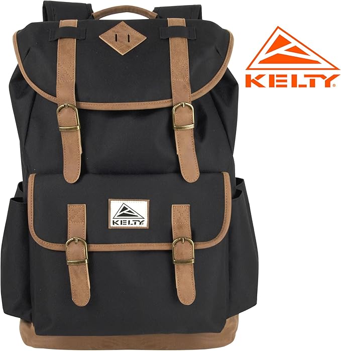 Kelty 18 Inch Laptop Travel Backpack, Drawstring Anti-Theft Backpack with Laptop Compartment, Side Pockets for Men, Women (Black Travel Rucksack)