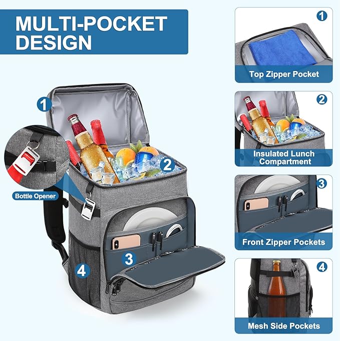 MOSISO Cooler Backpack, 40 Cans Large Capacity Leakproof Insulated Soft Backpack Cooler, Portable Lightweight Beach Cooler Bag for Men Women, Waterproof Lunch Bag for Picnics Camping Hiking