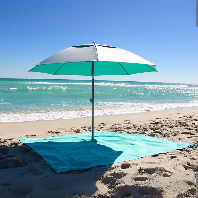 Plush Microfiber Beach Blanket, Extra Large Beach Mat for 3-6 Persons, Sandproof, Windproof | Hole for Umbrella, Corner Sand Pockets to Fight Wind (Bag for Blanket Included)
