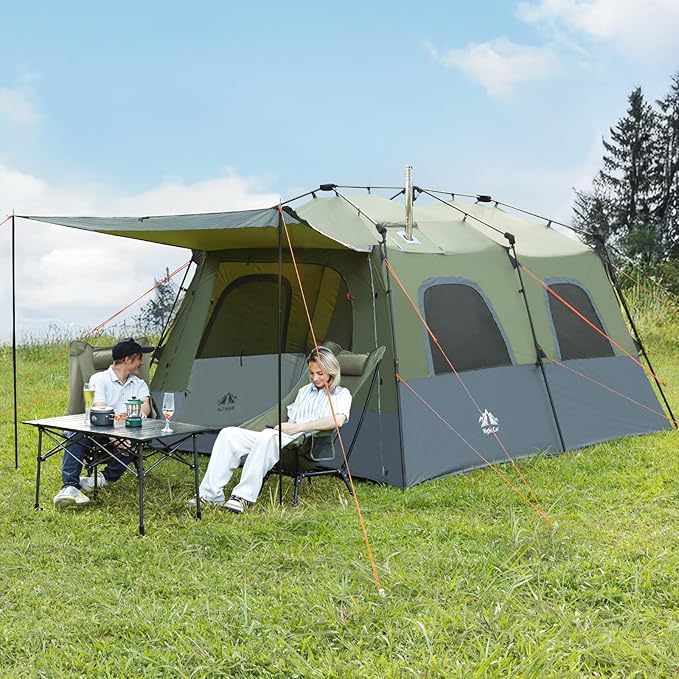 Night Cat 8-Persons Camping Tent: Large Waterproof Instant Cabin Hot Tent with Canopy and Stove Jack for Family Glamping