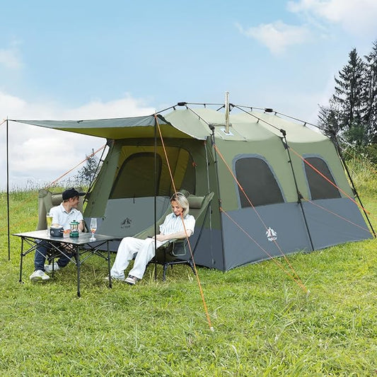 Night Cat 8-Persons Camping Tent: Large Waterproof Instant Cabin Hot Tent with Canopy and Stove Jack for Family Glamping