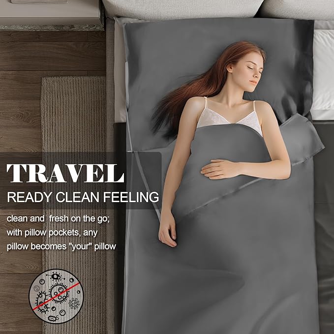 Sleeping Bag Liner,Long Staple Cotton, Adult Sleep Sack & Travel Sheets,Travel Sleep Sack for Backpacking, Hotels & Hostels Lightweight Travel Sheet Camping Sheets,Has Full Length Zipper