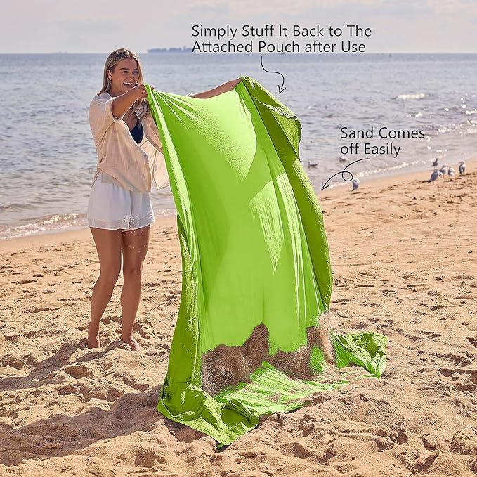 WEKAPO Beach Blanket Sandproof Waterproof, Extra Large Beach Mat, Oversized & Compact Sand Free Mat Quick Drying, Lightweight & Durable with Stakes & Corner Pockets