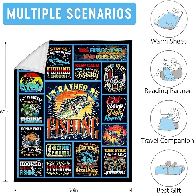 Funny Fishing Gift for Men, Fisherman, Dad, Grandpa, PaPa - Christmas Throw Blanket 60"x50"