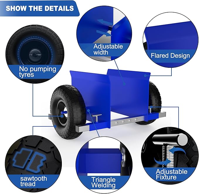 Blue Heavy Duty Panel Dolly, Adjustable Width Door Dollys with Wheels, 9.3" Solid Rubber Tires and 2 Spare Pole, All-Terrain Movement for Heavy Drywall Sheet & Door Material, 1000LBS