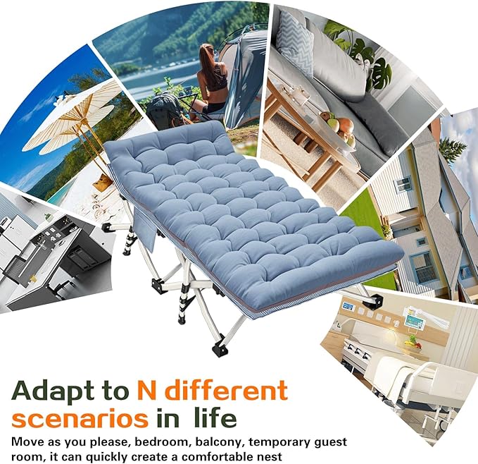 XXL Camping Cot with Comfortable Mattress Caping cots for Adults 32 Inches Wide Oversize Cots for Sleeping Camping Bed Folding Cot Heavy Duty with Carry Bag Outdoor Indoor