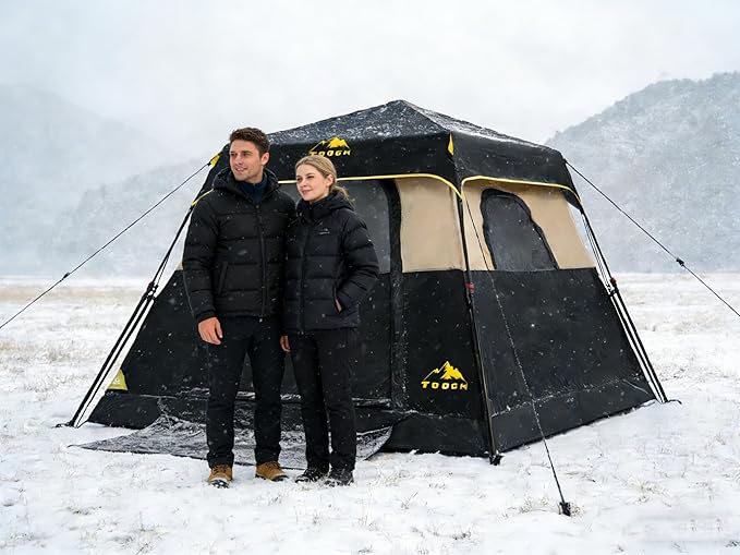 3/4 Person Camping Tent with 1 Door, 4 Windows, and Upgraded Ventilation– Instant Setup, Waterproof, 8'x 8'x 67''Oxford Fabric Floor Pop Up in 60 Seconds Includes Rainfly and Backpack