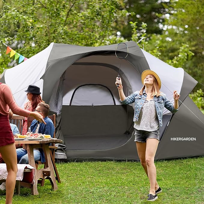 HIKERGARDEN 10 Person Camping Tent - Portable Easy Set Up Family Tent for Camp, Windproof Fabric Dome Tent Outdoor for Hiking, Backpacking, Traveling-14'x11'x74in(H)