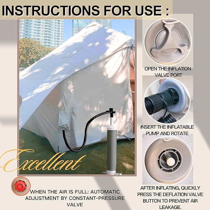 Inflatable Tent, Outdoor Easy Setup Inflatable Tents for Camping, Portable Blow Up Tent with Stove Jack, Cotton Canvas Material for Glamping, for 4 Season, 4/6/8/10 Person Use