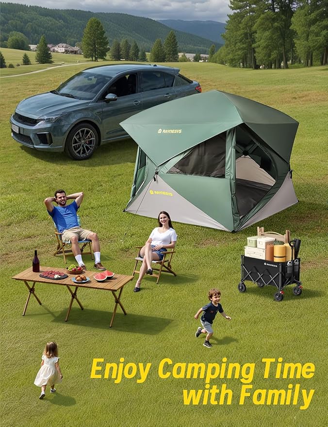 Camping Tent, 4 Person Tent for Camping, Setup in 60 Seconds, 4 Person Pop up Tents, Hub Tents, Water-Resistant, Windproof, Instant Cabin Tents with Rainfly & Carry Bag for Outdoor Camping