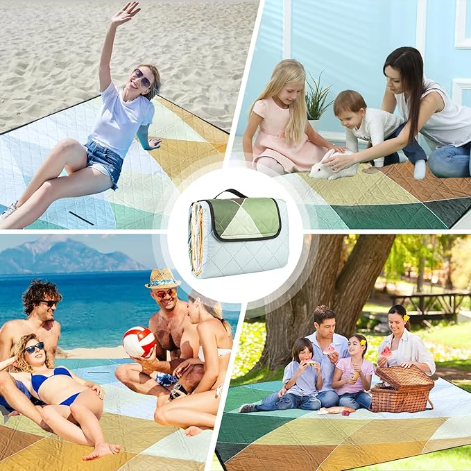 Picnic Blanket Waterproof Extra Large 79"x79" 210D Oxford Outdoor Blanket for Grass Portable Sand Proof Beach Blanket for 6-8 Adults (Nature Palette)
