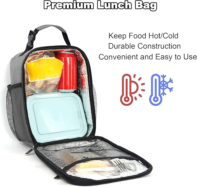 Lunch Box for Men Women Adults Small Lunch Bag for Office Work Picnic - Reusable Portable Lunchbox, Grey