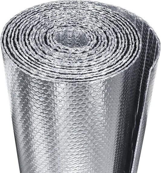 Bubble Reflective Window Insulation, 36" W x 10 Ft L, Silver Aluminum, Energy Saving, Temperature Protection, Soundproofing, Privacy