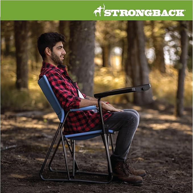 STRONGBACK Outdoor Chair Director Portable Camping Chair with Lumbar Support - Cupholder &Pocket Included - Heavy-Duty Foldable Chair - Rocker/Blue