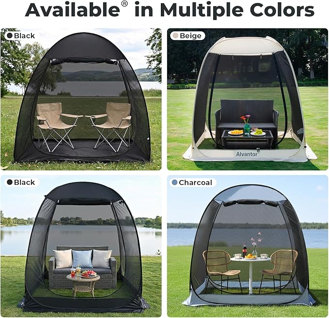 Alvantor® Pop Up Screen House Tent, Snap-fit Mesh Screen Gazebo with Peaked Roof, Portable Screen Room Canopy Shelter with Sandbags for Camping, Backyard, Picnic