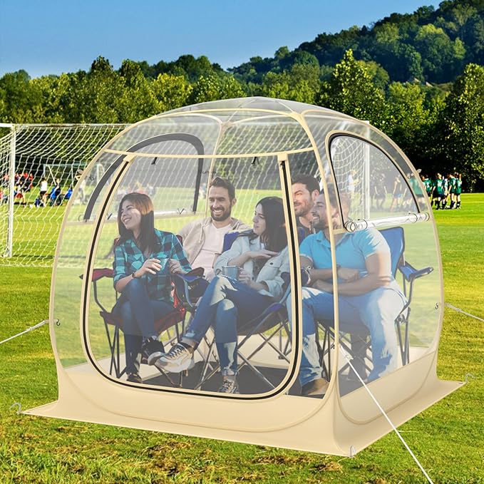 Pop up Sports Tent, Portable Weather Pod for 1-6 Person, Garden Screen House Shelter with Floor Mat & Carry Bag, Outdoor Clear Bubble Tent for Sports Event Soccer Camping (6 x 6 x 5.4 ft)