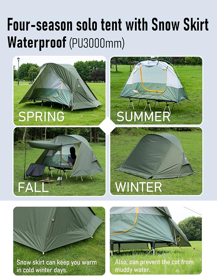iClimb Ultralight 4 Season Solo Tent Waterproof with Snow Skirt Rainfly, Ground/Off The Ground Tent for Backpacking Camping Hiking Trekking Mountaineering