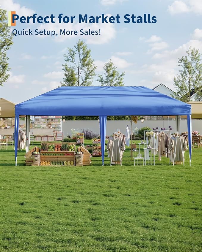 10x20 Pop Up Canopy Tent Outdoor Canopy with 6 Removable Sidewalls One-Person Set Up Heavy Duty Commercial Instant Tent Shelter-Blue