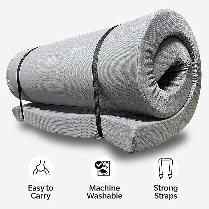 4 INCH Memory Foam Camping Mattress Pad with Water-Resistant Zipper, Roll Up Mattress for Floor, Travel Camping Sleeping Pads for Floor Outdoor Activities, Rvs, Certipur-Us