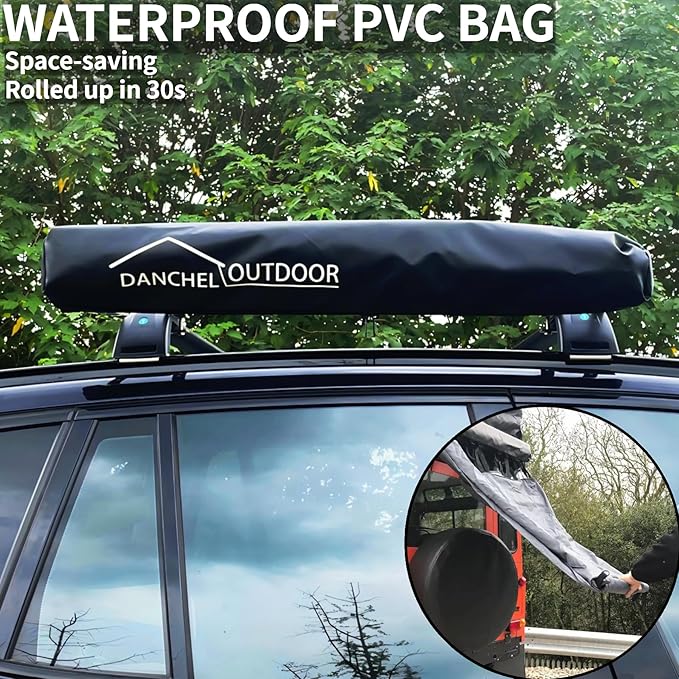 DANCHEL OUTDOOR Car Awning Shower Room with Roof, 3.3ftx3.3ft Privacy Shower Enclosure Portable Changing Room Camping w/LED Light (Gray)