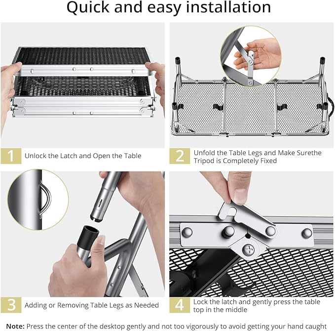 3ft Folding Grill Table with Storage Bag, 3 Adjustable Height 27.5" Aluminum Portable Grill Table, Heat Resistant, Lightweight, Portable Handle for BBQ Cooking Camping Travel, 35" X 16", Silver