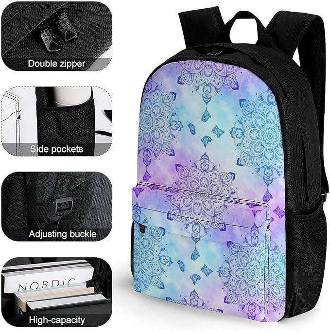 Backpack Lightweight Anti-Theft Multipurpose Geometric Mandala Pattern Shoulder Bag Large Capacity Travel Hiking Backpack With Padded Straps